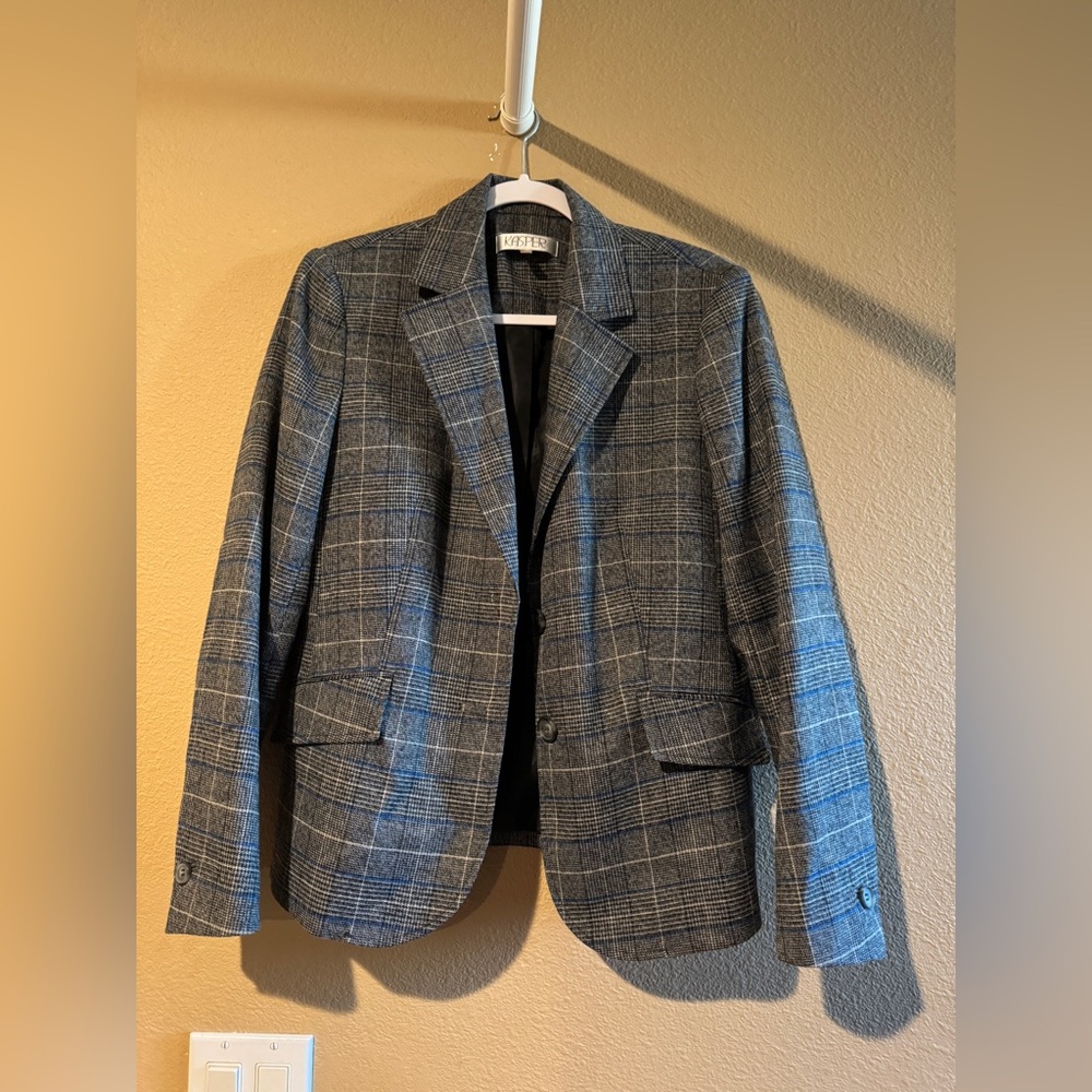Kasper Gray, Black, and Blue Plaid Blazer